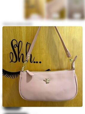 Pink Shoulder Bag with Gold Bee Accent
